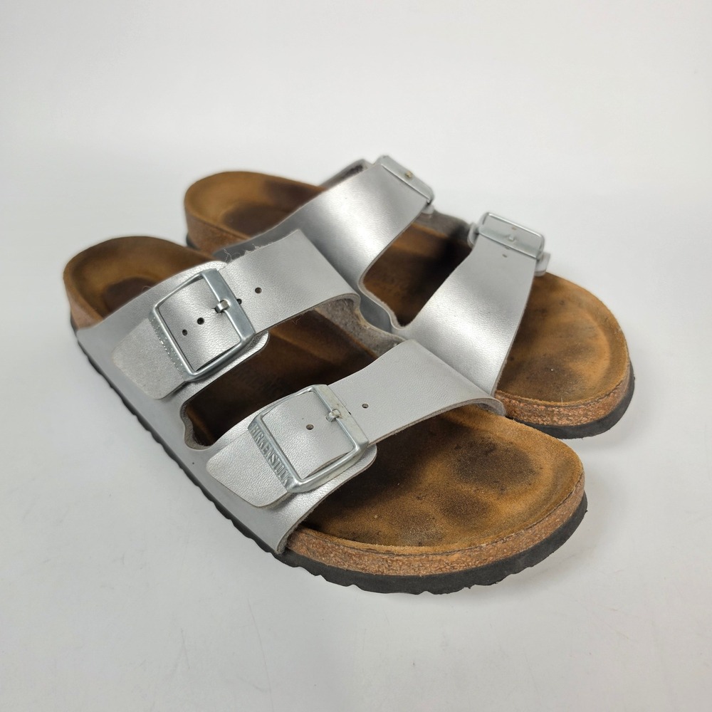 Birkenstock Arizona Sandals Women's 11-11.5 Silver Soft Footbed Narrow EU 42